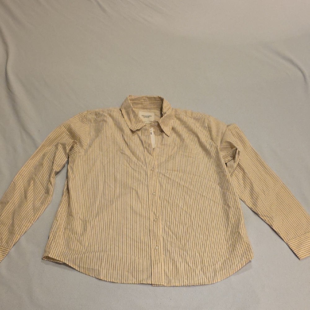 Abercrombie & Fitch Beige Striped Button Down Shirt - Picture 1 of 3